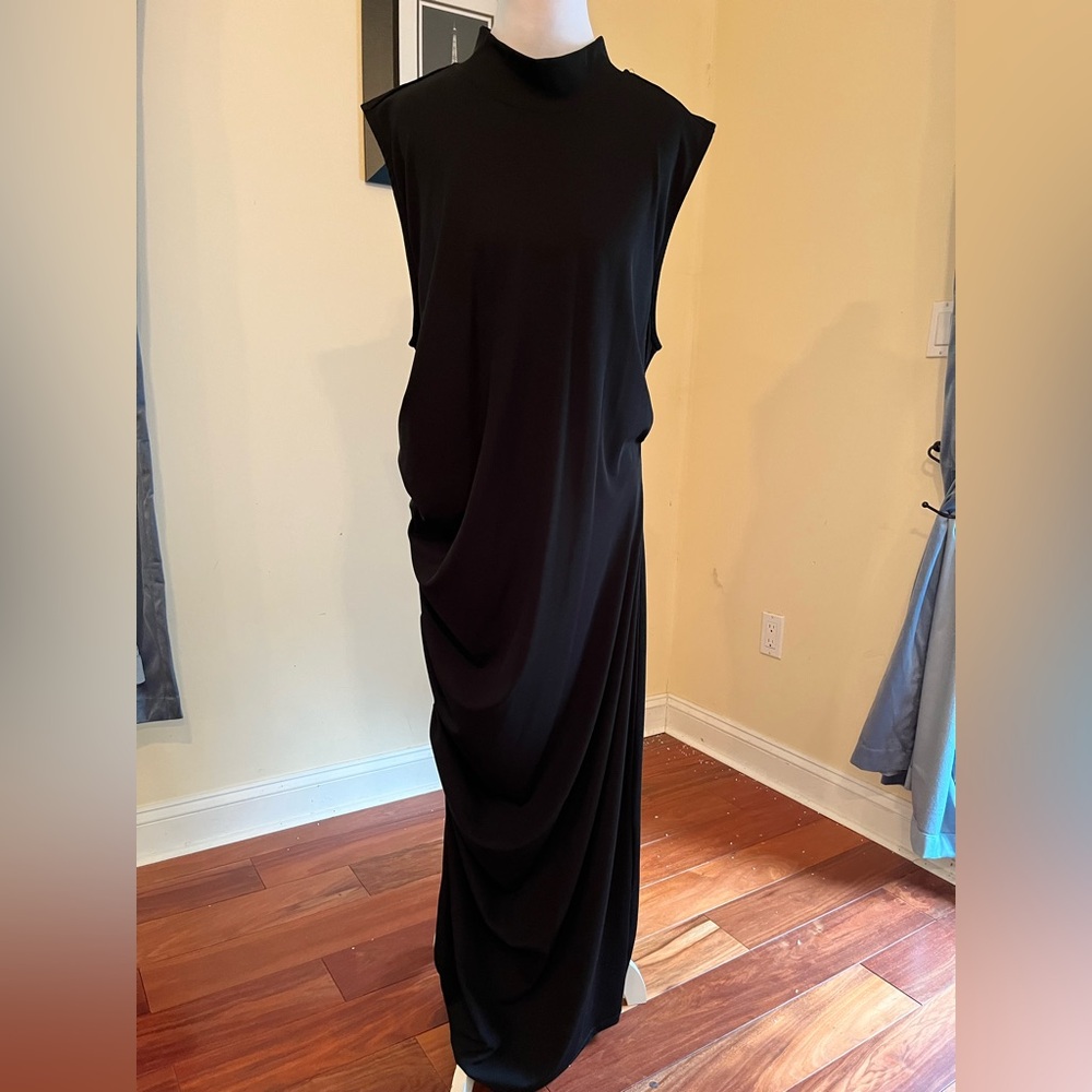 Eloquii Black Mockneck Maxi Dress with Ruched Side